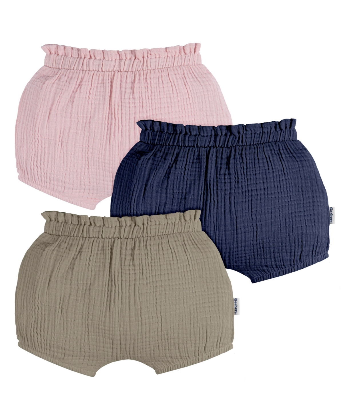 Gerber Baby Girls Gauze Bubble Shorts, 3-Pack – Navy