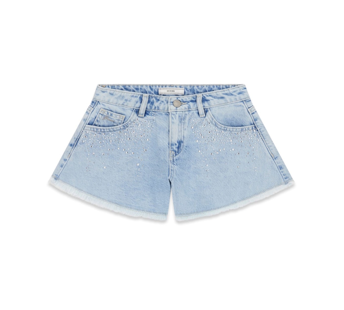 Guess Girls’ 7-16 Rhinestone Denim Shorts – Blue Guess Girls’ 7-16 Rhinestone Denim Shorts – Blue