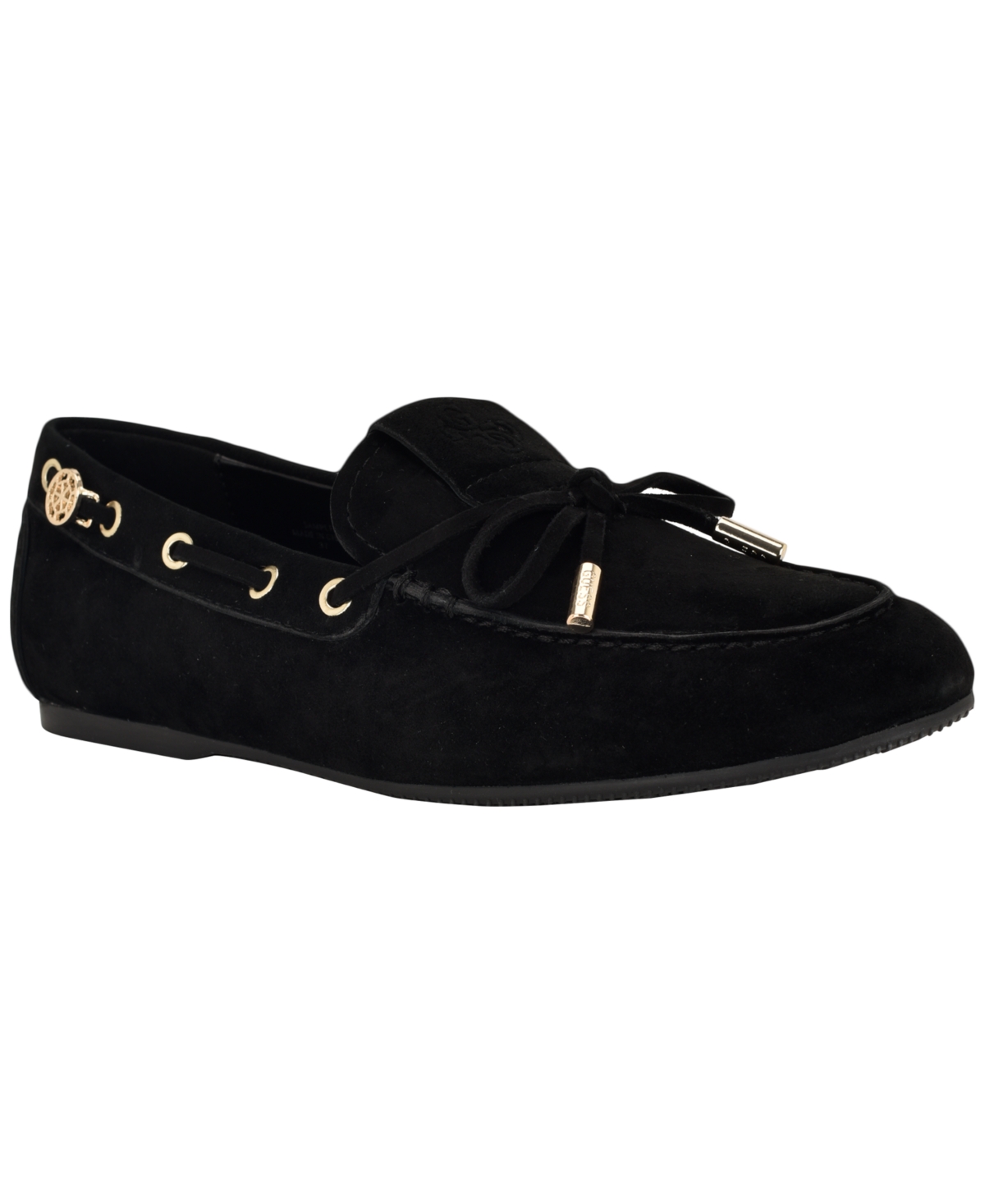 Guess Women’s Aisha Soft Flexible Boat Shoe Loafers – Black Suede
