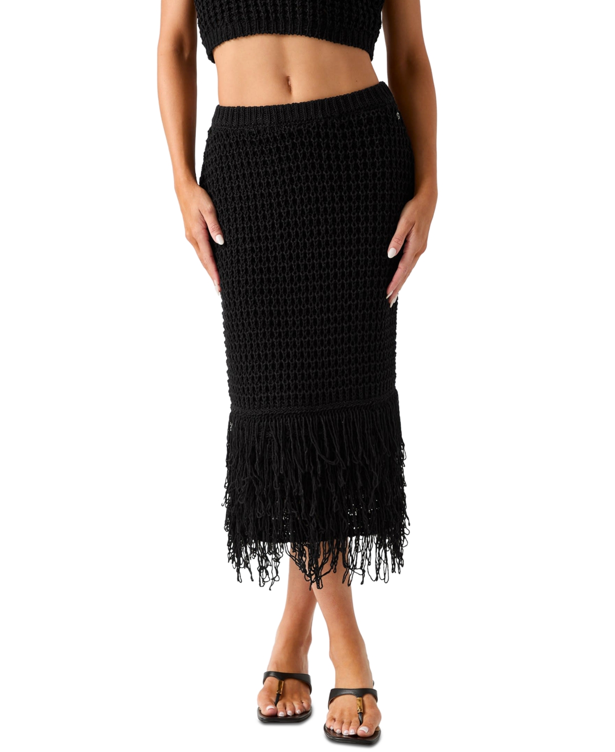 Guess Women’s Remi High-Waisted Midi Fringed Sweater Skirt – JET BLACK Guess Women’s Remi High-Waisted Midi Fringed Sweater Skirt – JET BLACK