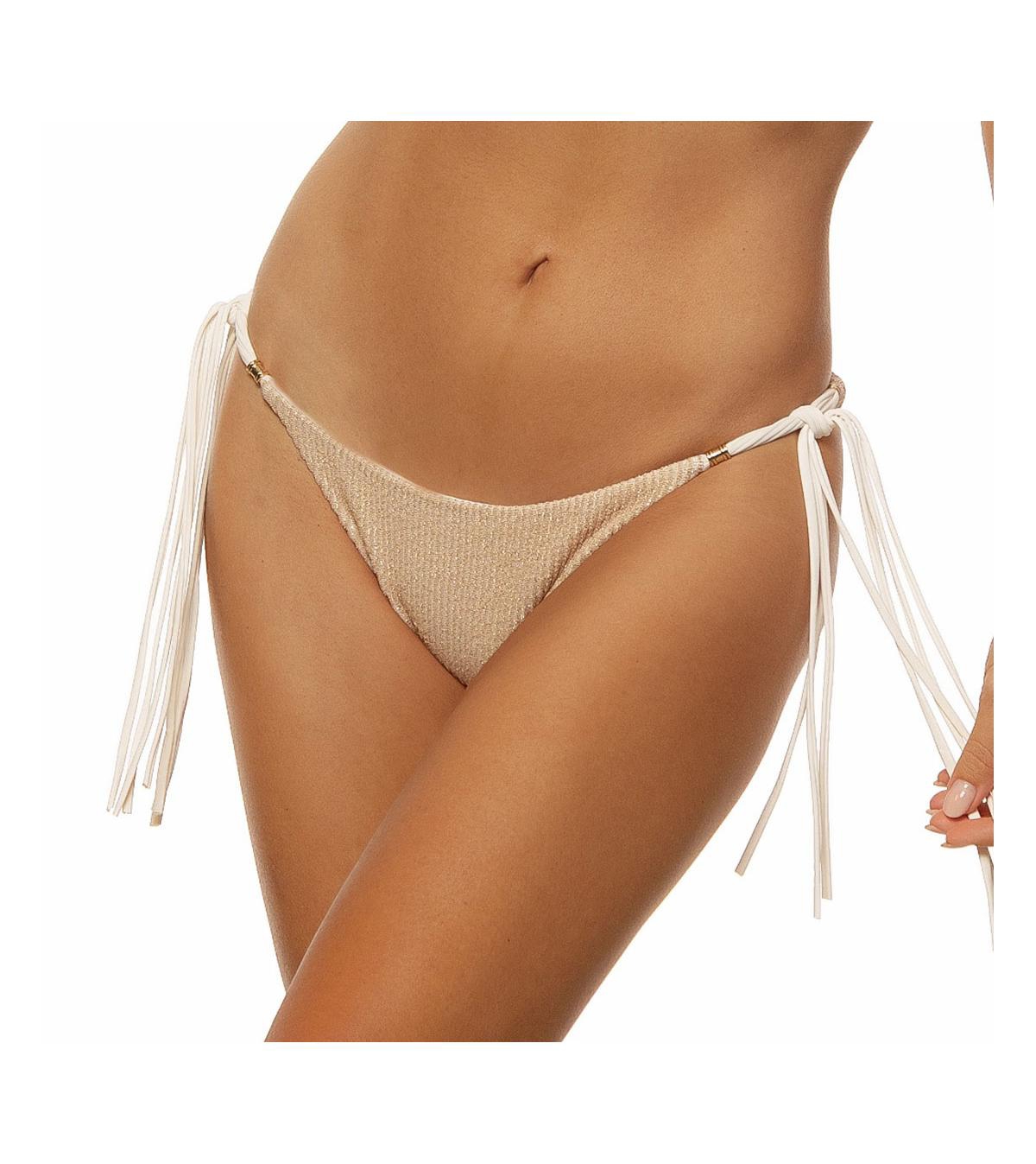 Guria Beachwear Women’s Crinkle Lurex Reversible Scrunch Tie Side Bikini Bottom – Off-white