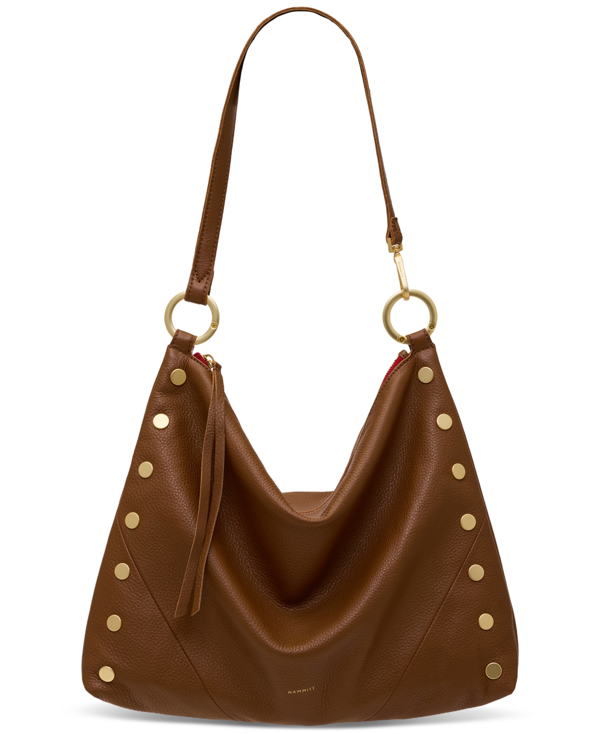 Hammitt Kyle Large Handbag – Mahogany Pebble Brushed Gold/Red Zip Hammitt Kyle Large Handbag – Mahogany Pebble Brushed Gold/Red Zip