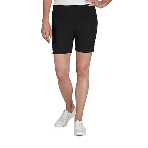 Hearts Of Palm Womens Mid Rise Petite Pull-On Short, 4 Petite, Black Hearts Of Palm Womens Mid Rise Petite Pull-On Short, 4 Petite, Black