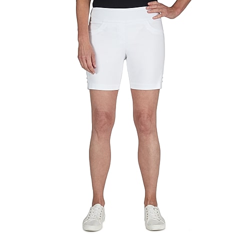 Hearts Of Palm Womens Mid Rise Petite Pull-On Short, 4 Petite, White Hearts Of Palm Womens Mid Rise Petite Pull-On Short, 4 Petite, White