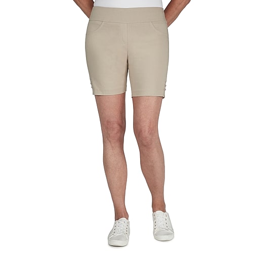 Hearts Of Palm Womens Mid Rise Pull-On Short, 6, Beige