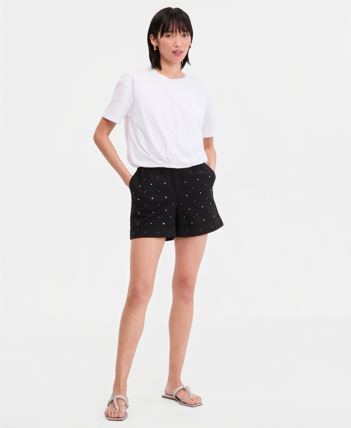I.n.c. International Concepts Women’s Embellished Cuffed Shorts, Exclusively at Macy’s – Deep Black