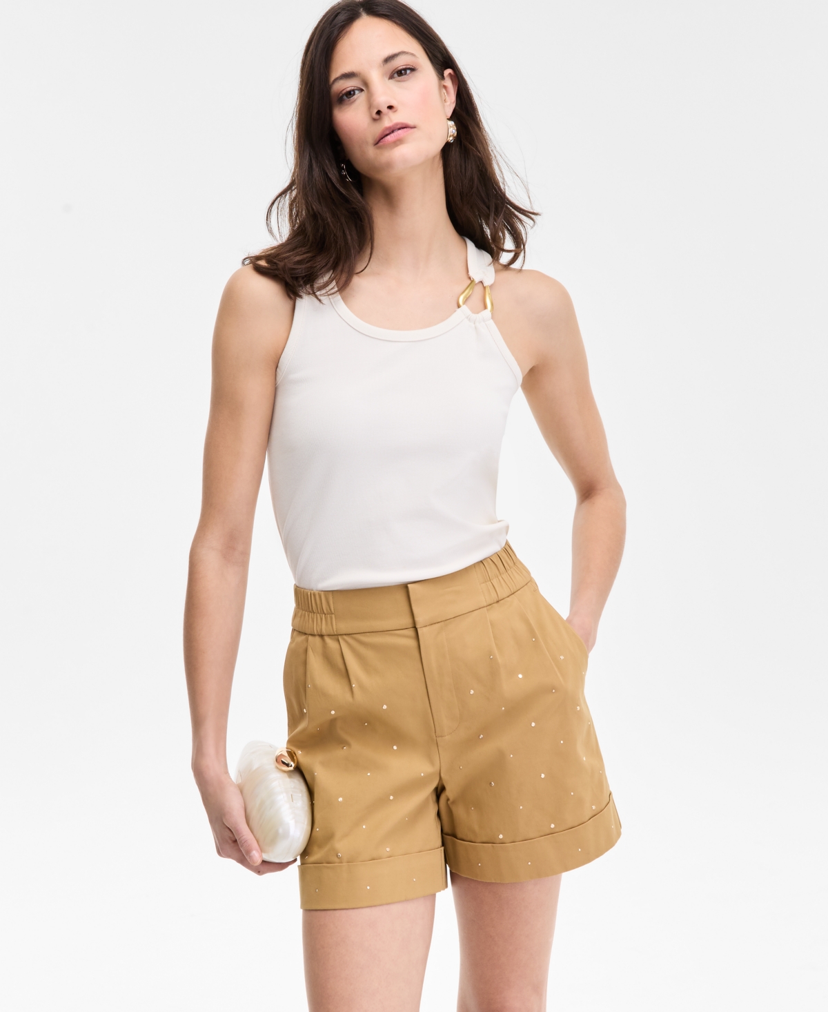 I.n.c. International Concepts Women’s Embellished Cuffed Shorts, Exclusively at Macy’s – Warm Toffee