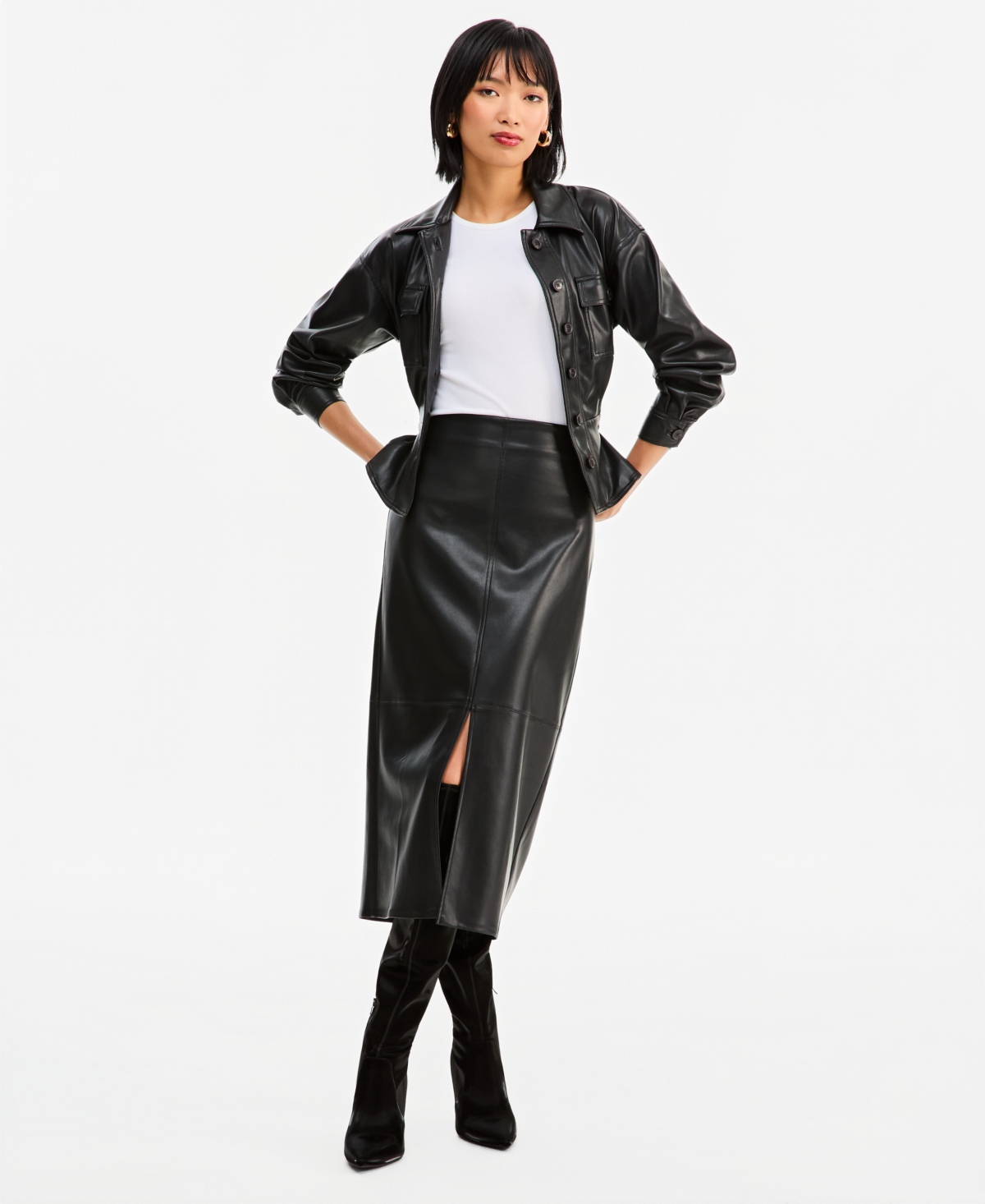 I.n.c. International Concepts Women’s High-Waisted Front Slit Faux-Leather Pencil Midi Skirt, Macy’s Exclusive – Deep Black I.n.c. International Concepts Women’s High-Waisted Front Slit Faux-Leather Pencil Midi Skirt, Macy’s Exclusive – Deep Black
