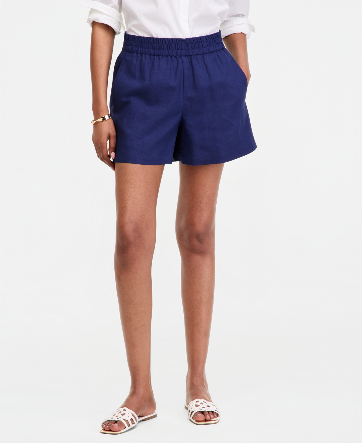 I.n.c. International Concepts Women’s Linen-Blend Pull-On Shorts, Macy’s Exclusive – Indigo Night