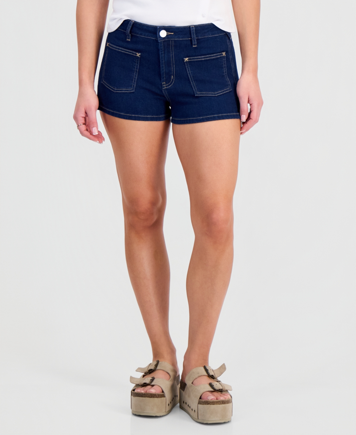 Indigo Rein Juniors’ Sailor High Rise Denim Shorts – Dark Blue