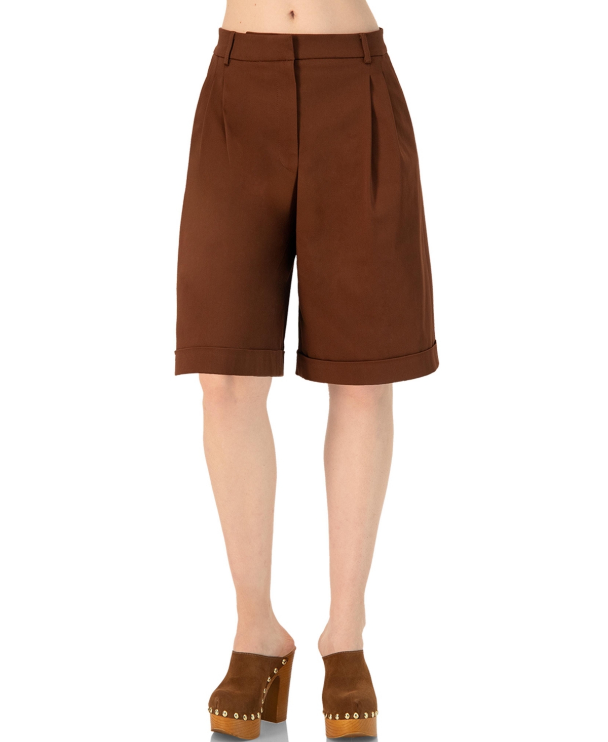 Ivonne Women’s Tailored Bermuda Shorts with Pockets – Brown