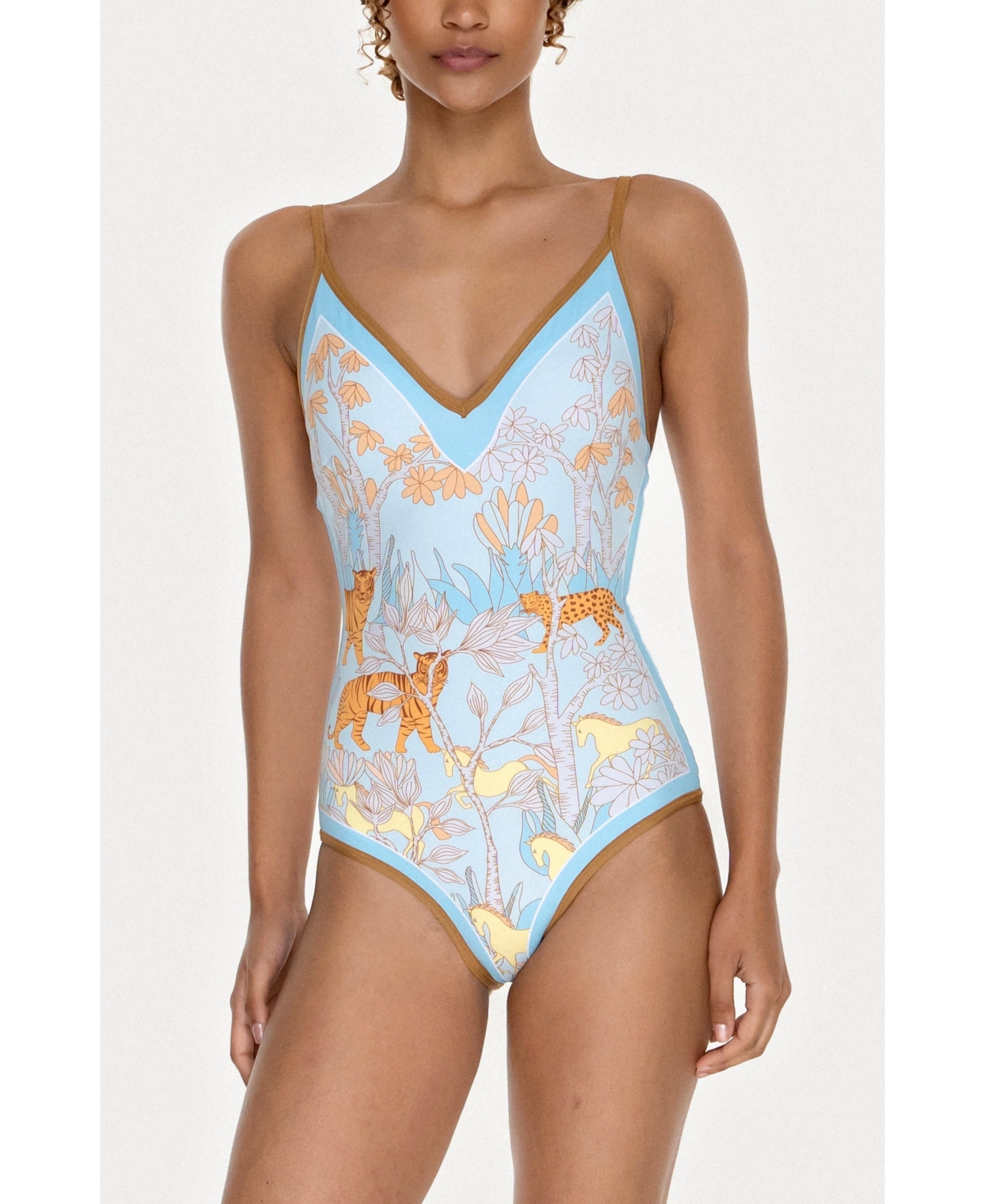 Jessie Zhao New York Jungle Adventure Reversible V-Neck One-Piece Swimsuit – Blue