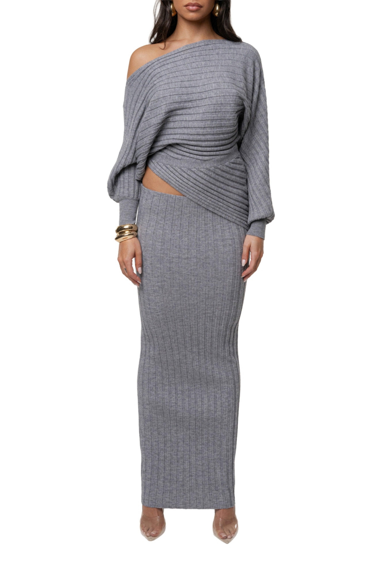 Jluxlabel Women’s Clarity Ribbed Skirt Set – Gray