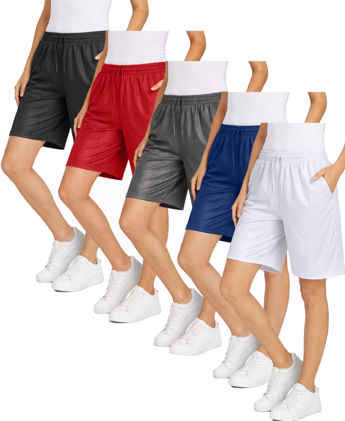Jump Start Women’s Loose Fit Moisture-Wicking Performance Dazzle Shorts-5 Pack – Black-red-charcoal-navy-white Jump Start Women’s Loose Fit Moisture-Wicking Performance Dazzle Shorts-5 Pack – Black-red-charcoal-navy-white