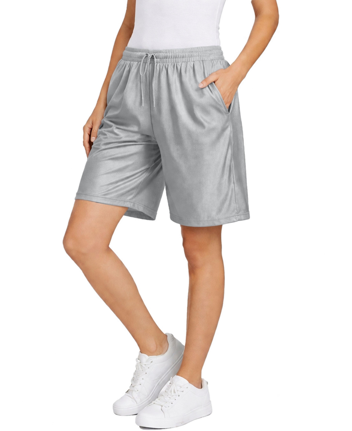 Jump Start Women’s Loose Fit Moisture-Wicking Performance Dazzle Shorts – Silver