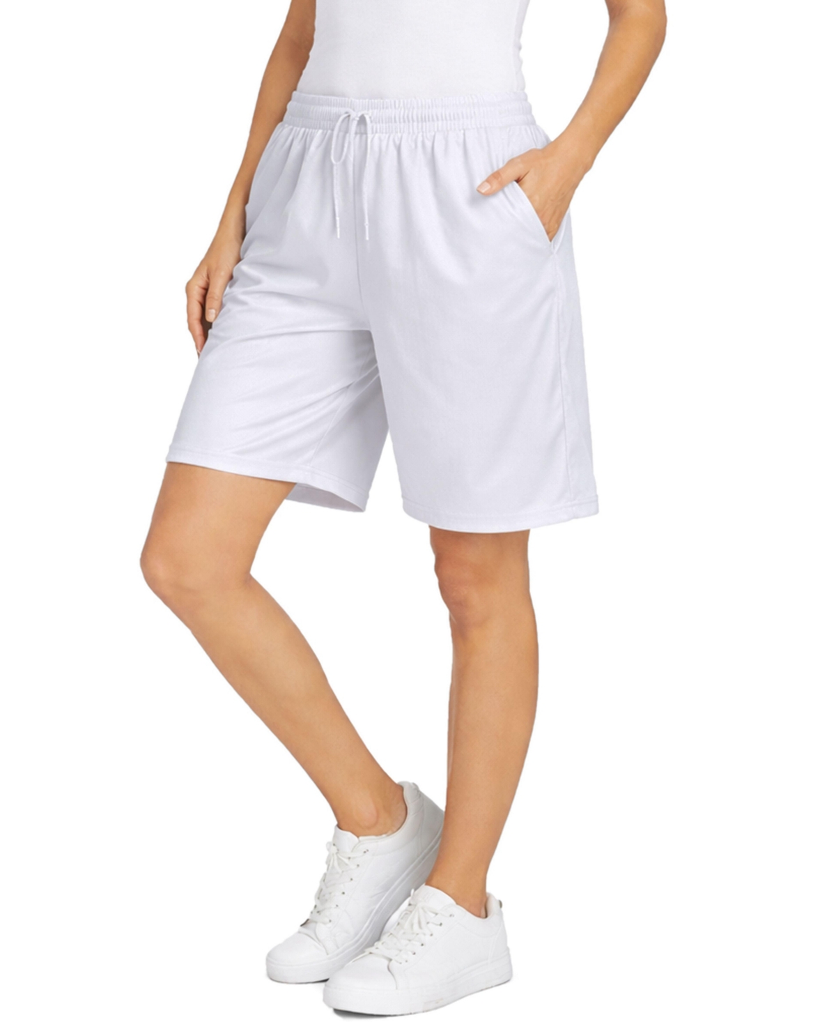 Jump Start Women’s Loose Fit Moisture-Wicking Performance Dazzle Shorts – White Jump Start Women’s Loose Fit Moisture-Wicking Performance Dazzle Shorts – White