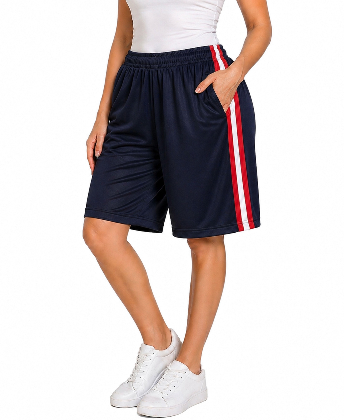 Jump Start Women’s Loose Fit Moisture-Wicking Performance Shorts – Navy-red-white Jump Start Women’s Loose Fit Moisture-Wicking Performance Shorts – Navy-red-white