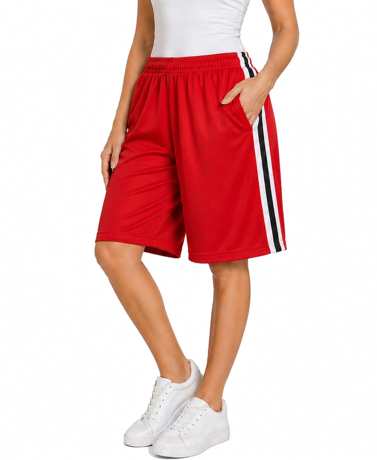 Jump Start Women’s Loose Fit Moisture-Wicking Performance Shorts – Red-white-black Jump Start Women’s Loose Fit Moisture-Wicking Performance Shorts – Red-white-black
