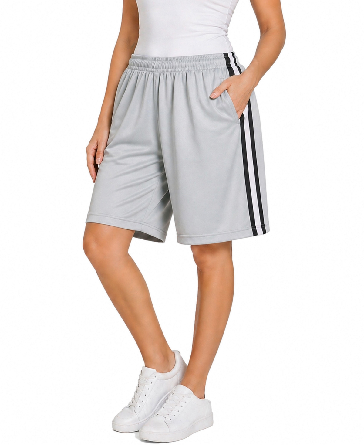 Jump Start Women’s Loose Fit Moisture-Wicking Performance Shorts – Silver-black-white Jump Start Women’s Loose Fit Moisture-Wicking Performance Shorts – Silver-black-white
