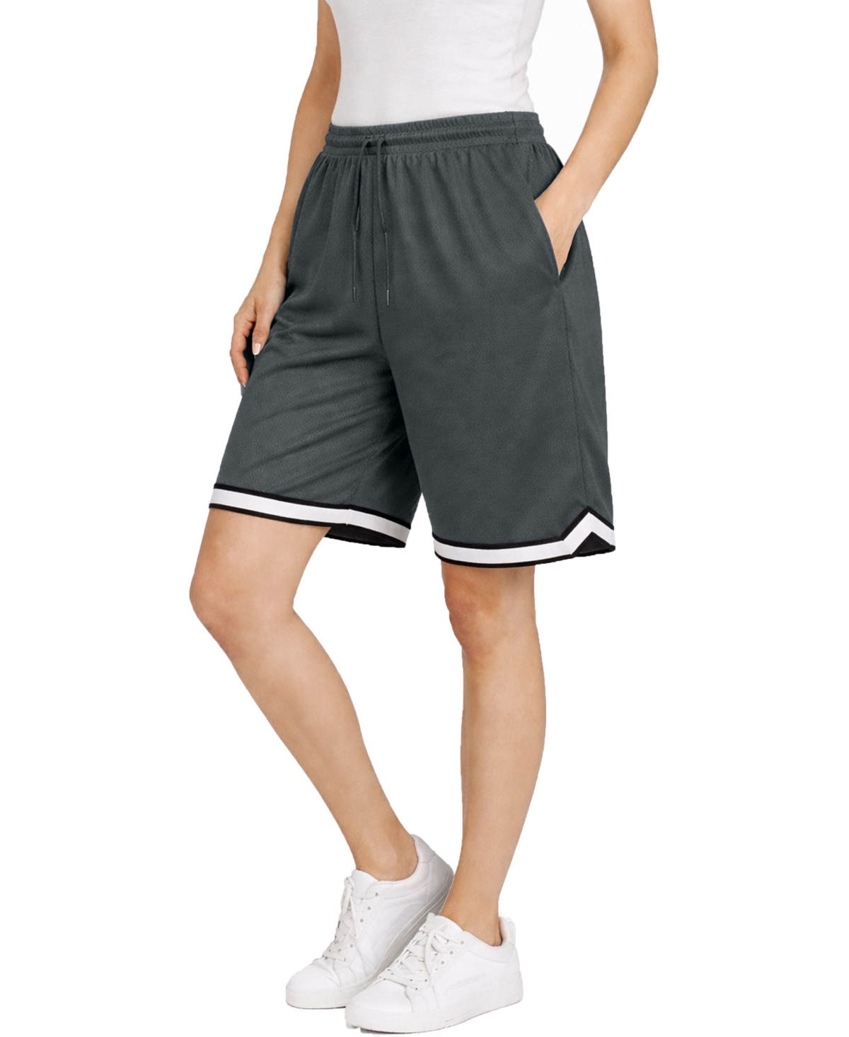 Jump Start Women’s Loose Fit Premium Active Moisture Wicking Workout Mesh Shorts With Trim – Charcoal