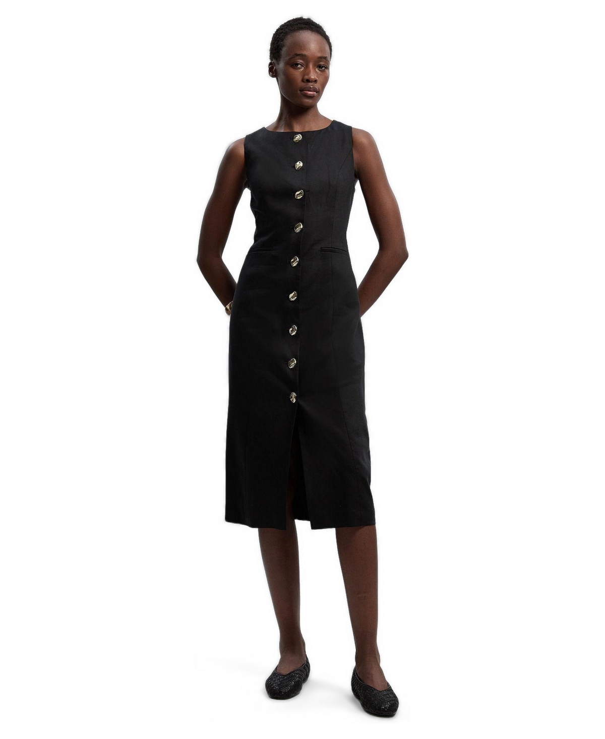 Karen Millen Women’s Linen Pencil Midi Dress – Black