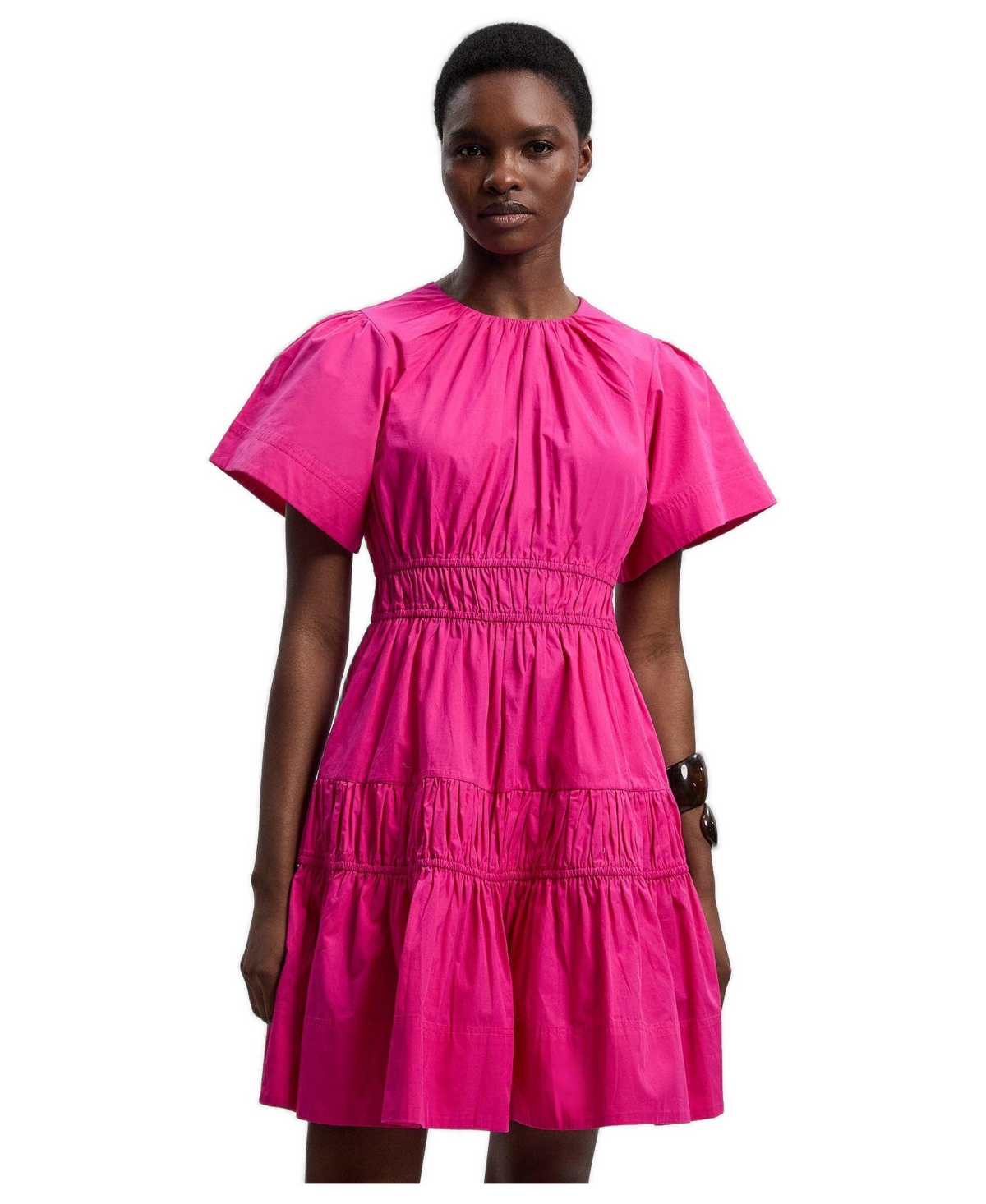Karen Millen Women’s Shirred Tiered Mini Dress – Hot pink