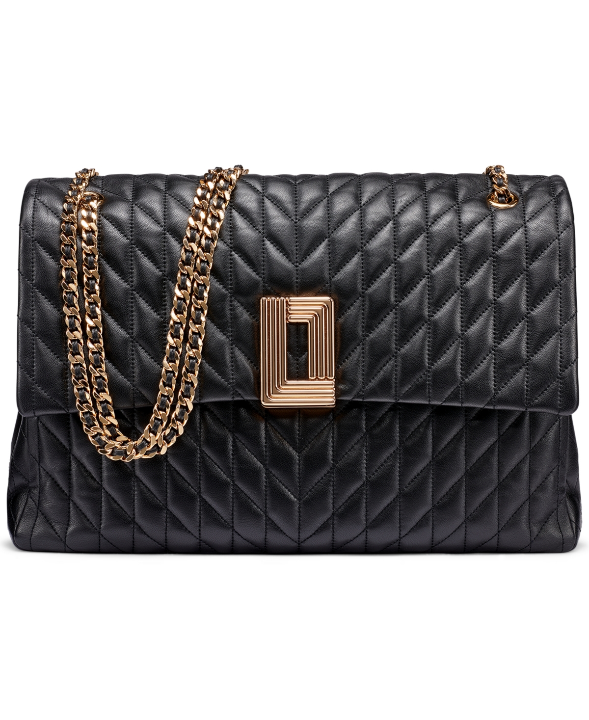 Karl Lagerfeld Paris Lafayette Large Leather Shoulder Bag – Black
