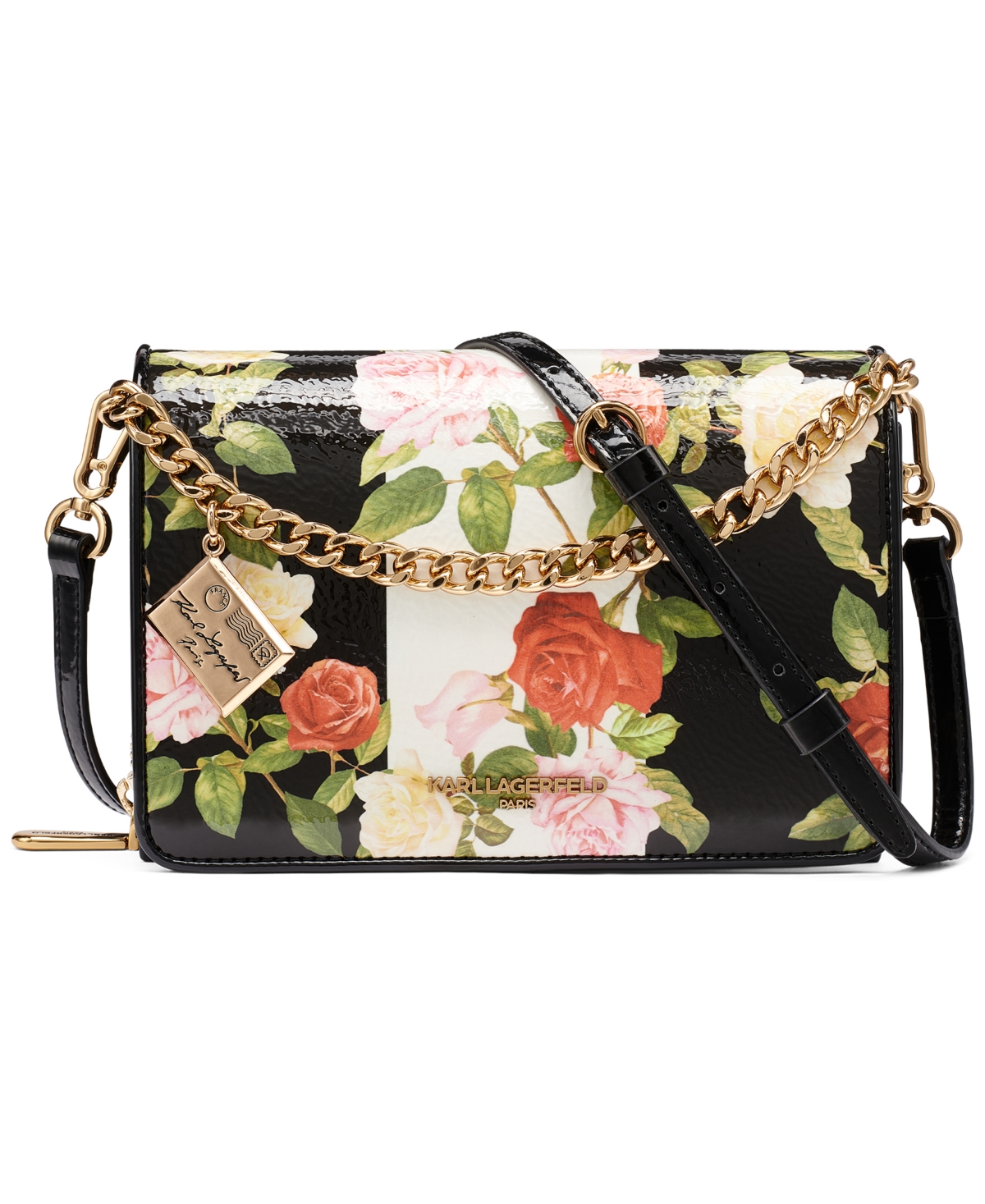 Karl Lagerfeld Paris Lourdes Mini Crossbody Handbag – Black Floral