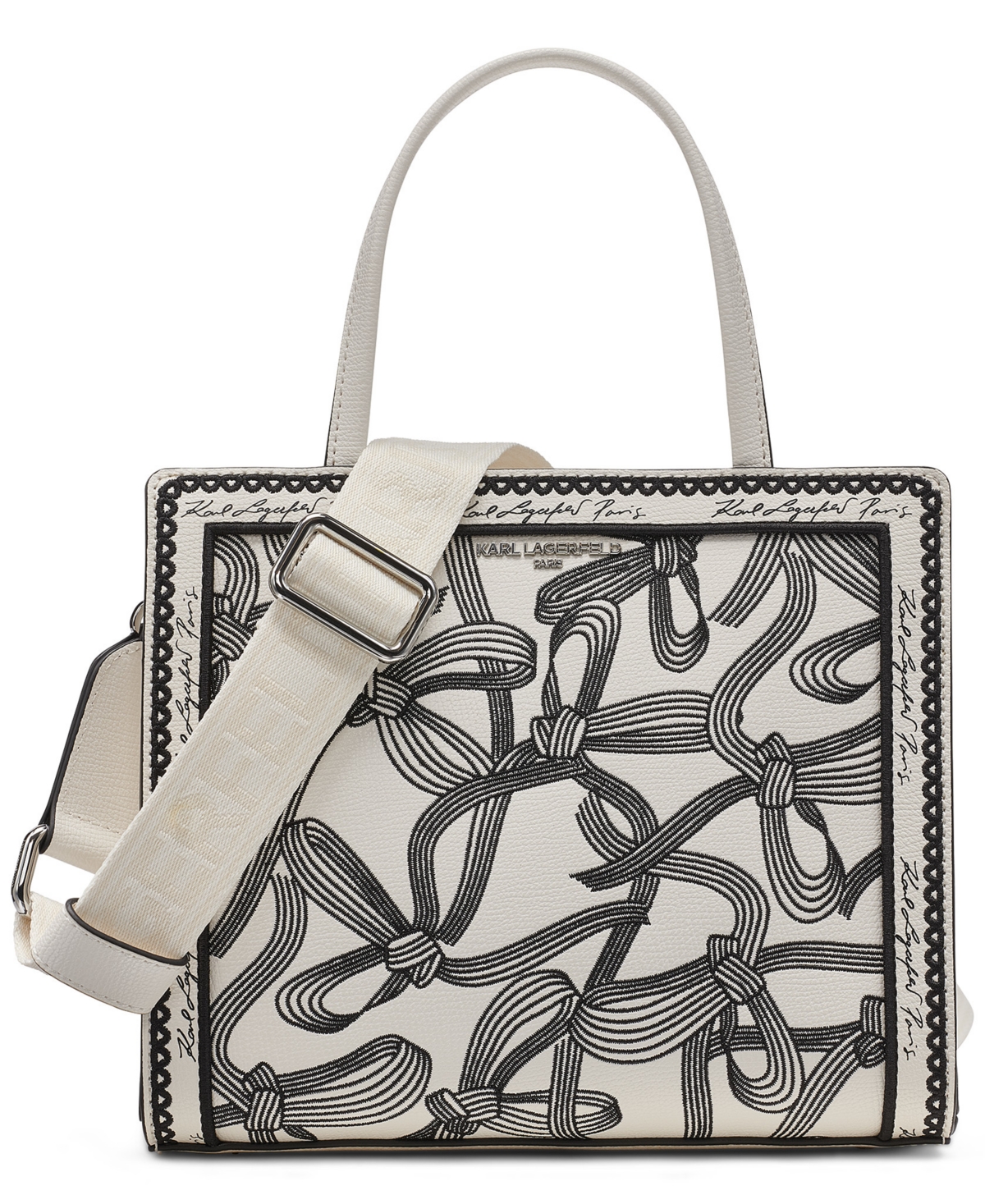 Karl Lagerfeld Paris Maybelle Small Satchel Handbag – White/Black Print Karl Lagerfeld Paris Maybelle Small Satchel Handbag – White/Black Print