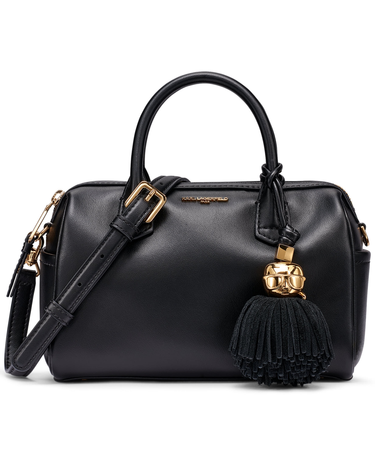 Karl Lagerfeld Paris Perette Barrel Leather Small Crossbody Handbag – Black/Gold