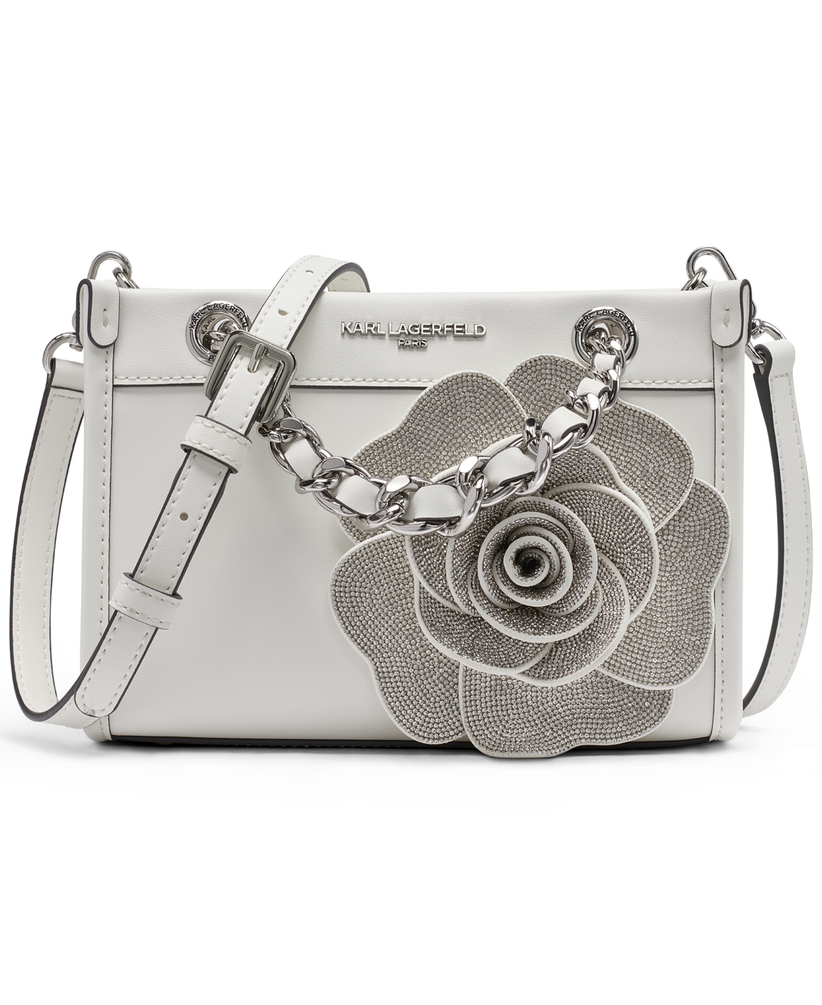 Karl Lagerfeld Paris Savoie Small Crossbody Handbag – Winter White Silver Karl Lagerfeld Paris Savoie Small Crossbody Handbag – Winter White Silver