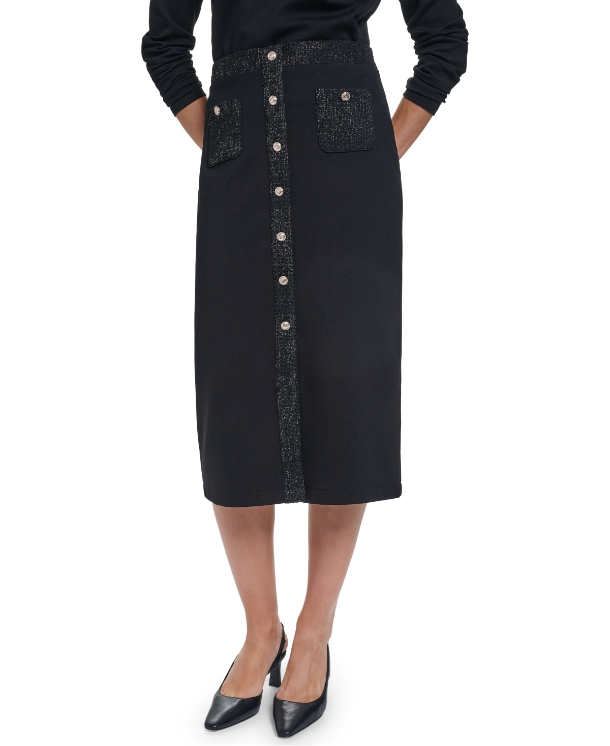 Karl Lagerfeld Paris Women’s Midi Pencil Skirt – Black Karl Lagerfeld Paris Women’s Midi Pencil Skirt – Black