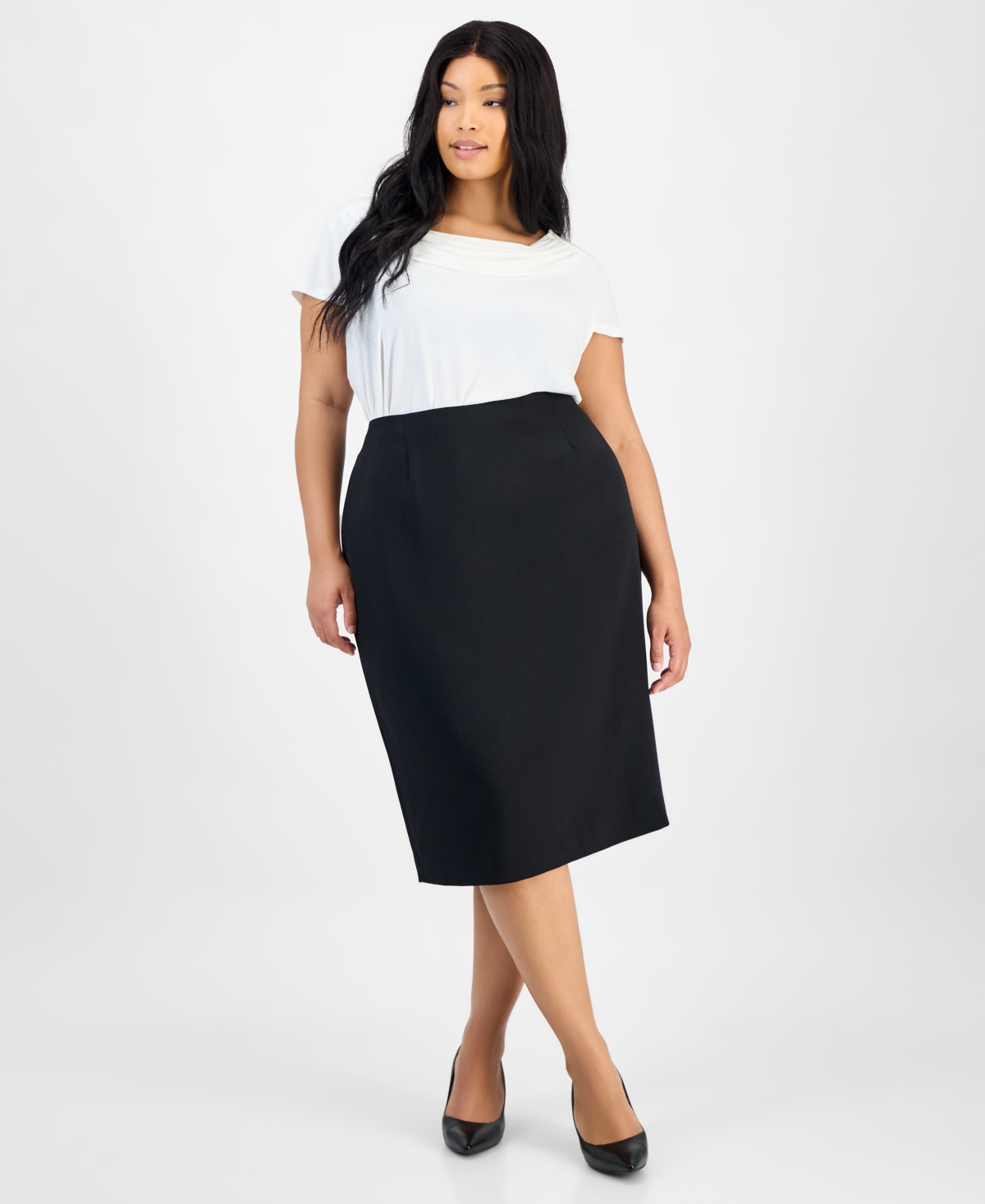 Kasper Plus Size Skimmer Skirt – Black Kasper Plus Size Skimmer Skirt – Black