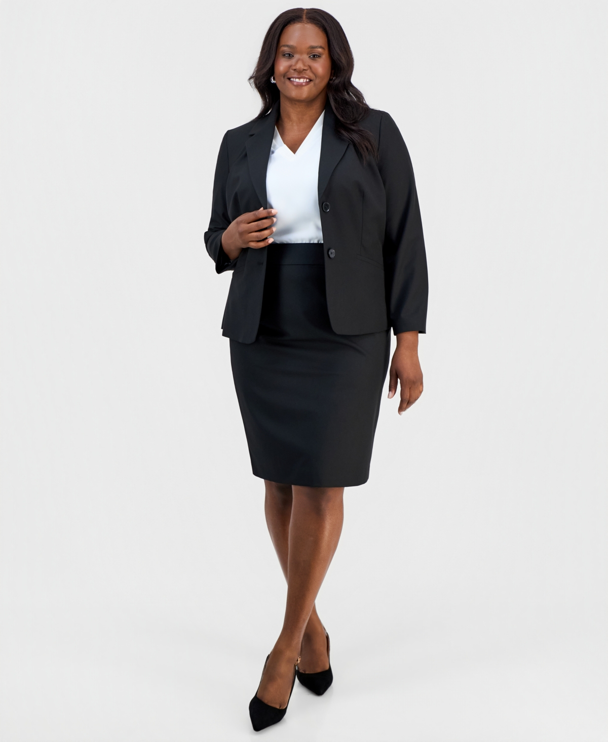 Kasper Plus Size Washable Bi-Stretch Knee-Length Pencil Skirt – Black Kasper Plus Size Washable Bi-Stretch Knee-Length Pencil Skirt – Black