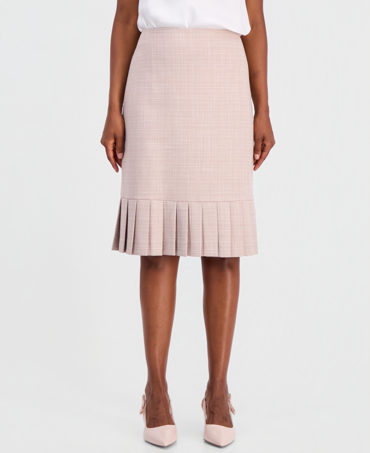 Kasper Women’s Pleated-Hem Pencil Skirt – Tstd Wt/vanlice