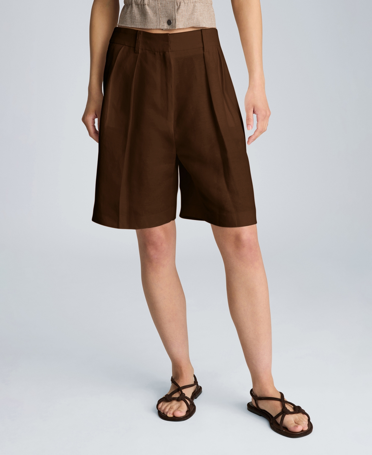 Kenneth Cole Women’s High-Rise Pleated Shorts – Marsh Brown Kenneth Cole Women’s High-Rise Pleated Shorts – Marsh Brown