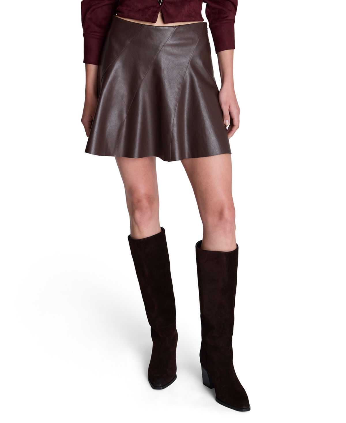 Kenneth Cole Women’s Mini A-Line Faux Leather Skirt – Medium Bark Kenneth Cole Women’s Mini A-Line Faux Leather Skirt – Medium Bark
