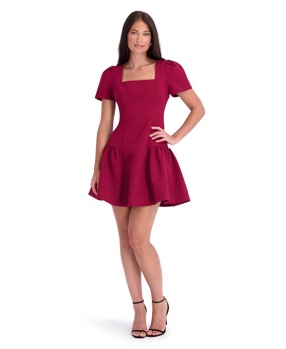 Kensie Women’s Bonded Gab Short-Sleeve Fit & Flare Mini Dress – Ox Blood Kensie Women’s Bonded Gab Short-Sleeve Fit & Flare Mini Dress – Ox Blood