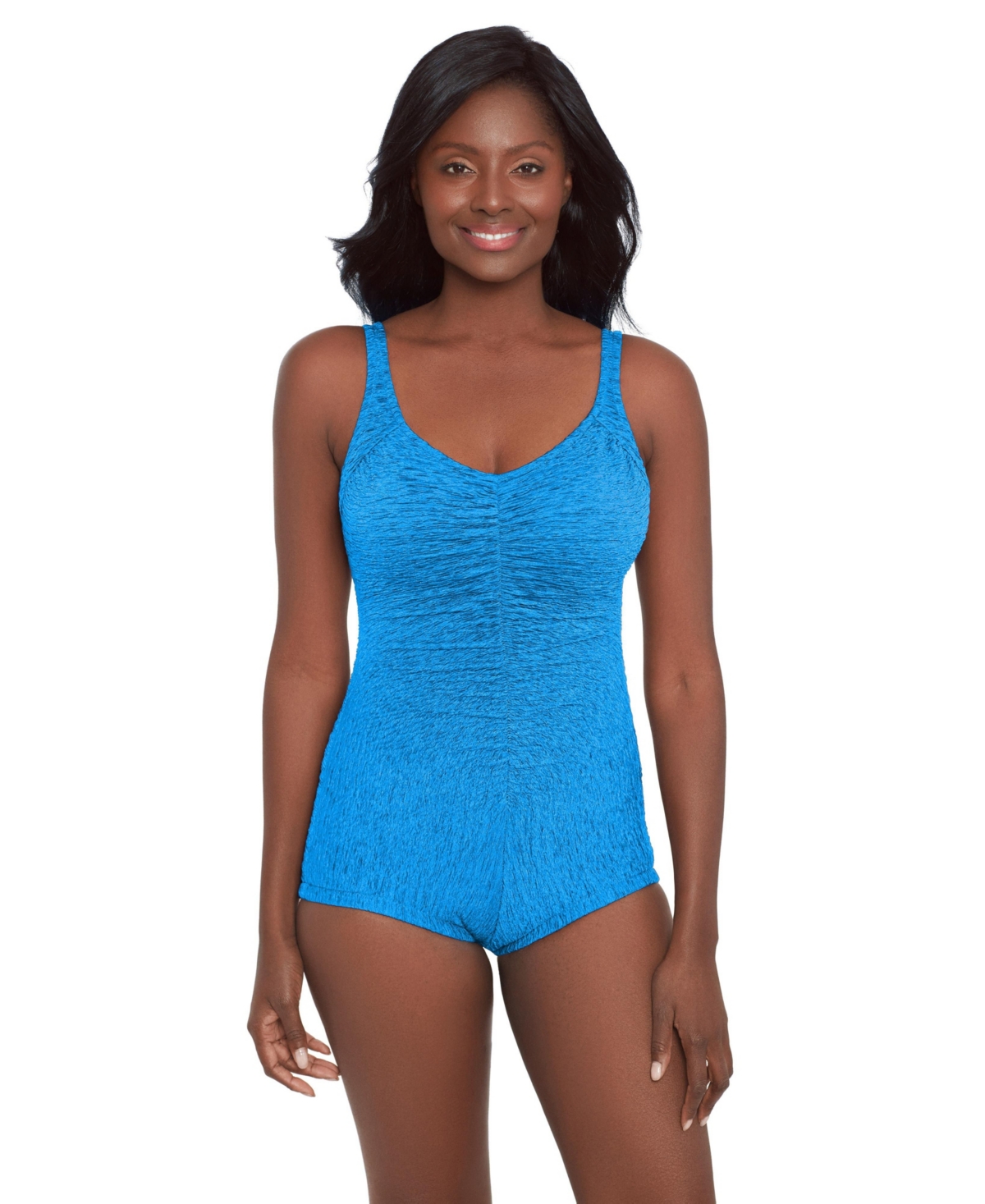 Krinkle Women’s Chlorine Resistant Shirred Front Girl Leg One-Piece Swimsuit – Sea blue Krinkle Women’s Chlorine Resistant Shirred Front Girl Leg One-Piece Swimsuit – Sea blue