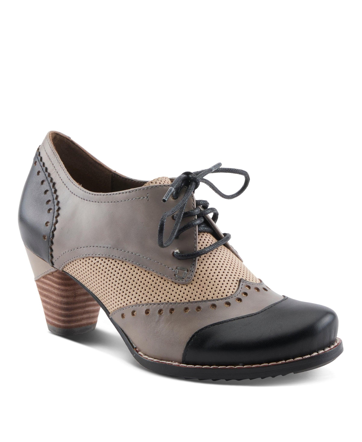 L Artiste Women s Bardot Hand-Painted Leather Oxford Shoes with Color-Block Design, Perforated Detailing, Stacked Heel, and Lace-Up Derby Style – Blac L Artiste Women s Bardot Hand-Painted Leather Oxford Shoes with Color-Block Design, Perforated Detailing, Stacked Heel, and Lace-Up Derby Style – Blac