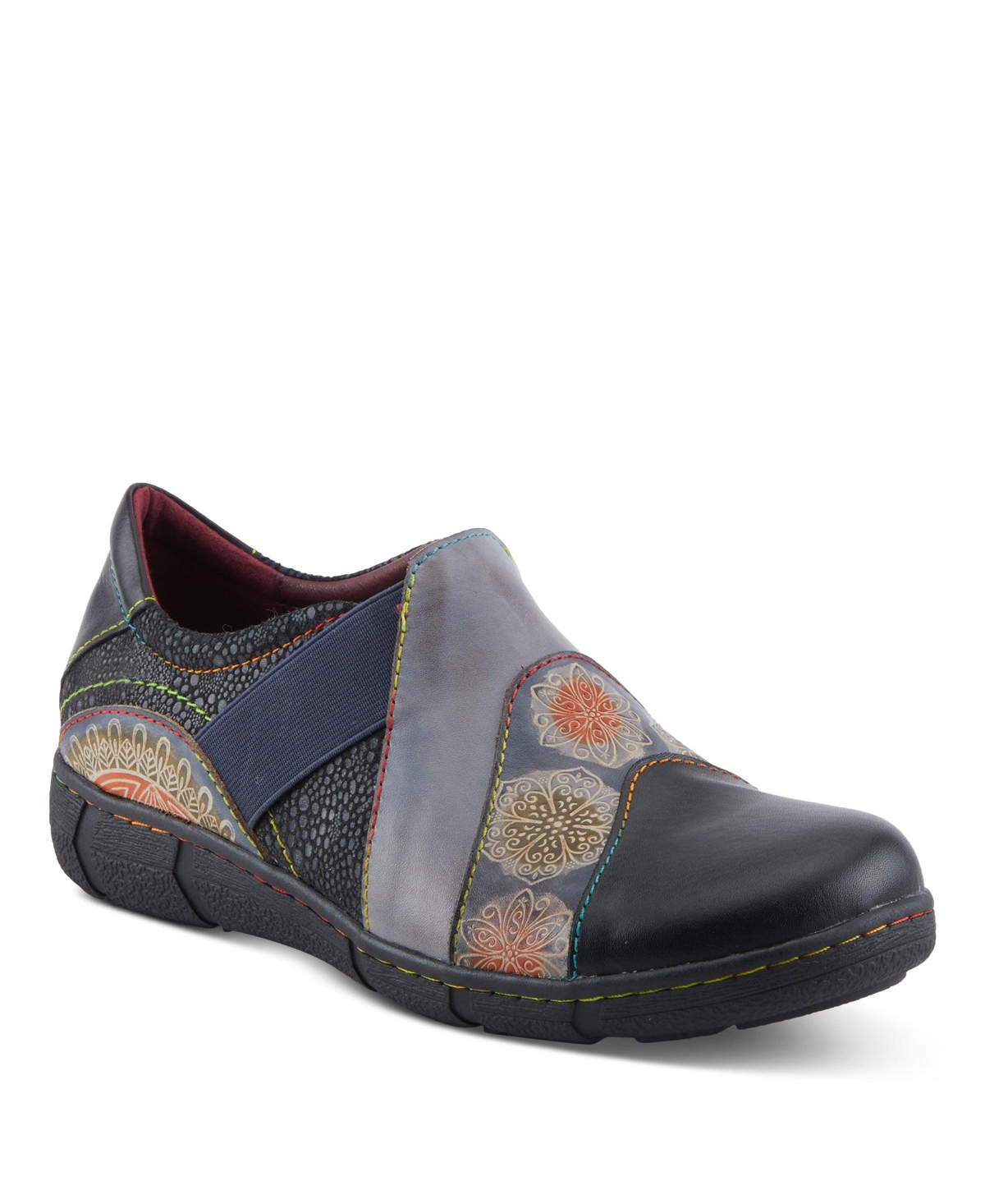 L Artiste Women s Lata Hand-Painted Closed Back Shoe with Removable Footbed and Geometric Multicolor Design – Black multi L Artiste Women s Lata Hand-Painted Closed Back Shoe with Removable Footbed and Geometric Multicolor Design – Black multi