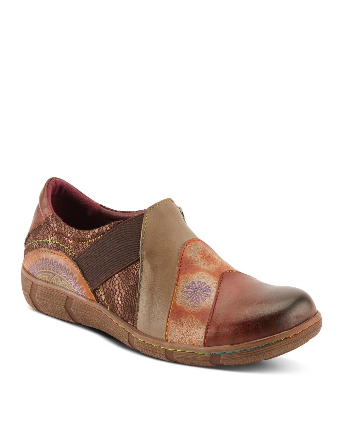 L Artiste Women s Lata Hand-Painted Closed Back Shoe with Removable Footbed and Geometric Multicolor Design – Brown multi L Artiste Women s Lata Hand-Painted Closed Back Shoe with Removable Footbed and Geometric Multicolor Design – Brown multi