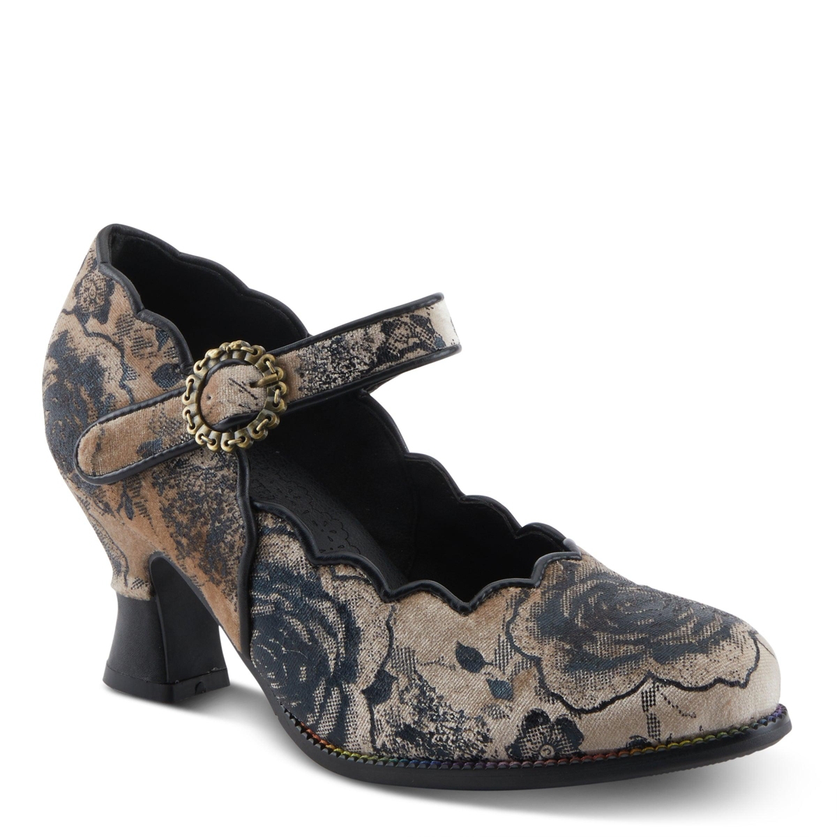 L’Artiste Women’s Adodora-Prit Baroque Mary Jane Shoes with Velvet and Leather Upper, Scalloped Edges, Antique Buckle, Cushioned Insole, and Sculpted L’Artiste Women’s Adodora-Prit Baroque Mary Jane Shoes with Velvet and Leather Upper, Scalloped Edges, Antique Buckle, Cushioned Insole, and Sculpted