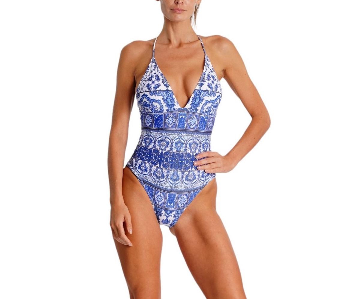La Moda Clothing Women’s Cutout One Piece Swimsuit – Blue
