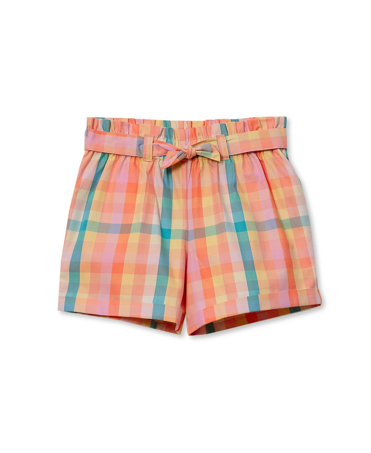 Lands’ End Girls Belted Woven Pull On Shorts – Orange multi plaid Lands’ End Girls Belted Woven Pull On Shorts – Orange multi plaid