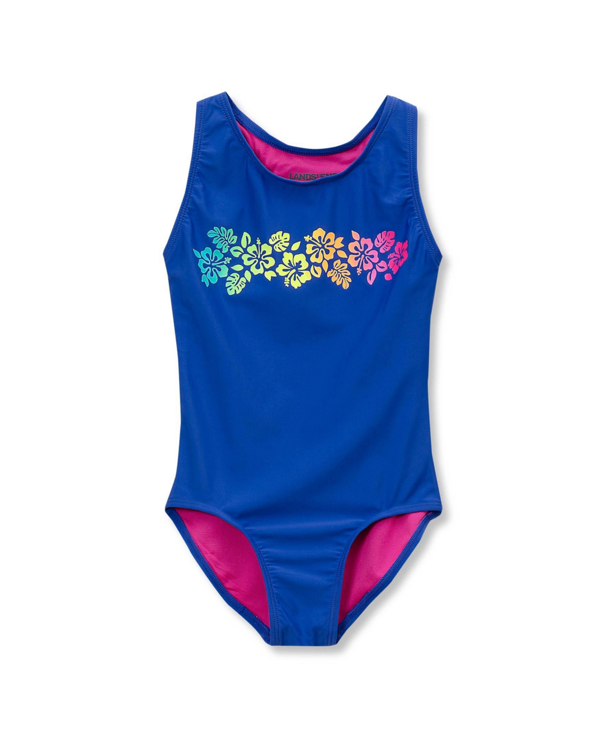 Lands’ End Girls Chlorine Resistant Sporty Racer Back One Piece Swimsuit – Dazzling blue floral Lands’ End Girls Chlorine Resistant Sporty Racer Back One Piece Swimsuit – Dazzling blue floral