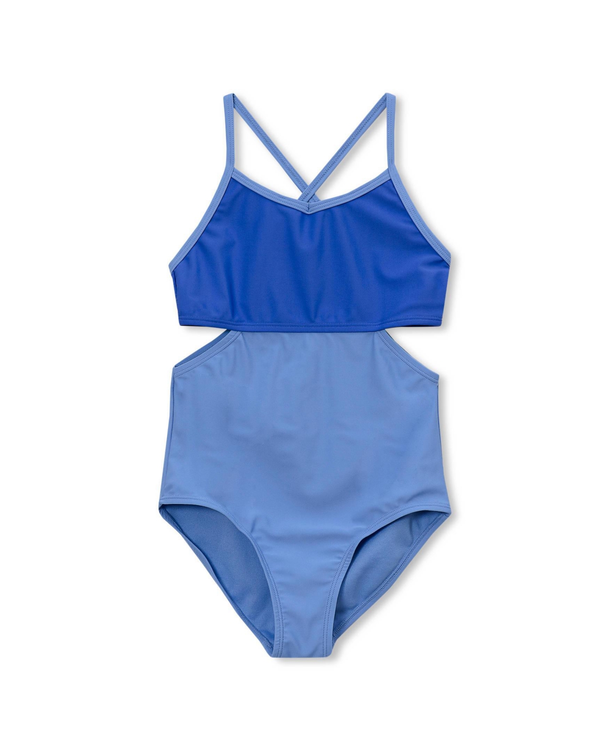 Lands’ End Girls X-Back One Piece Swimsuit – Dark blue colorblock