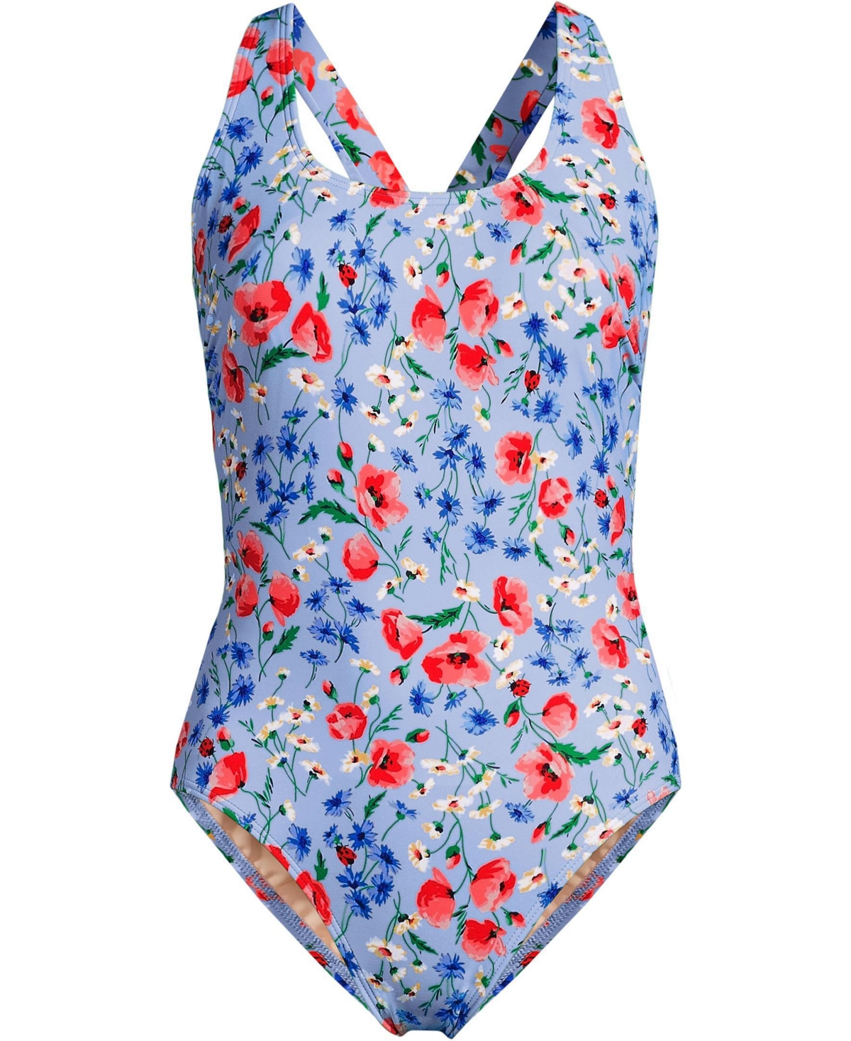 Lands’ End Women’s Petite Tugless X-Back One Piece Swimsuit – Soft cloud blue poppy floral Lands’ End Women’s Petite Tugless X-Back One Piece Swimsuit – Soft cloud blue poppy floral