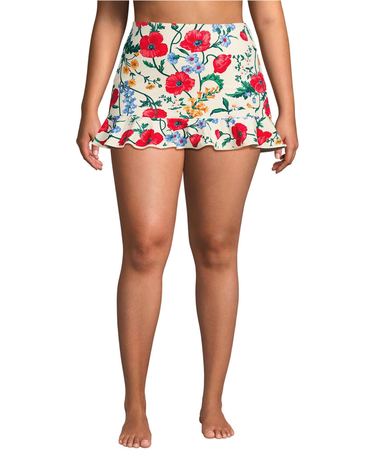 Lands’ End Women’s Plus Size Ruffle Hem Mini Swim Skirt – Egret/poppy floral Lands’ End Women’s Plus Size Ruffle Hem Mini Swim Skirt – Egret/poppy floral