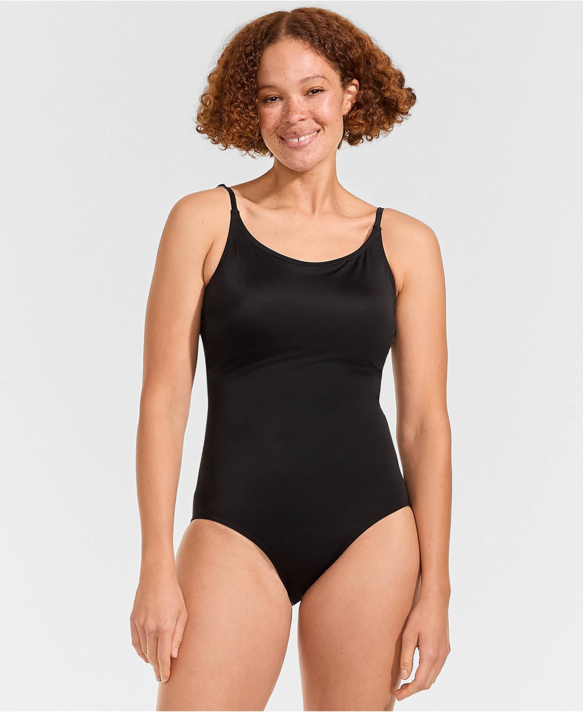 Lands’ End Women’s Tugless Thin Strap One Piece Swimsuit – Black